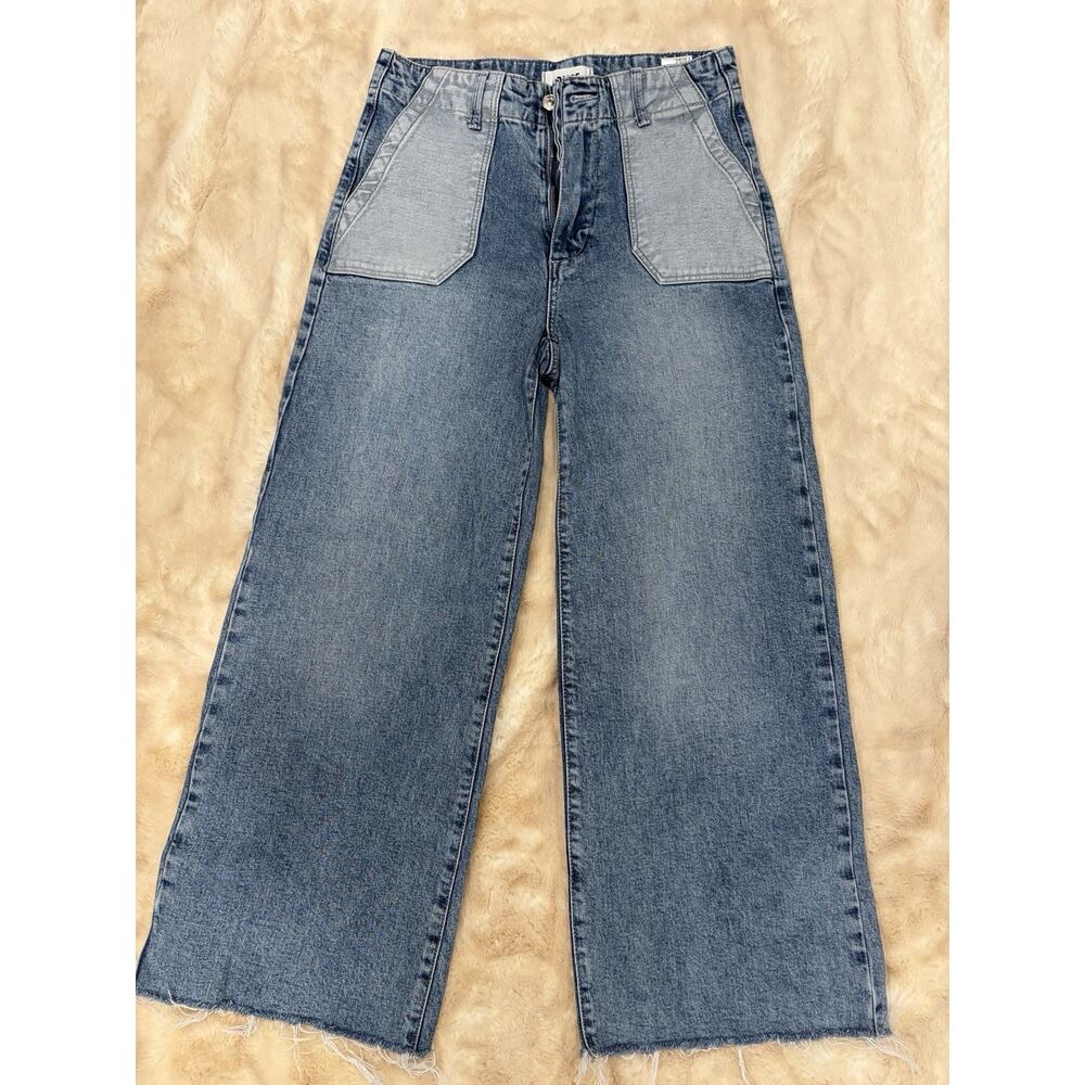 Paige Sasha Jeans Womens 28 Blue High Rise Wide Leg Stefania Distressed Denim